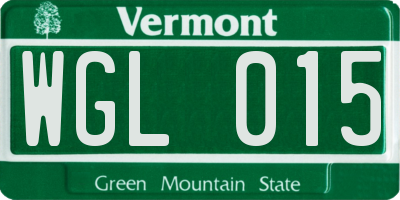 VT license plate WGL015
