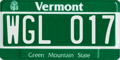 VT license plate WGL017