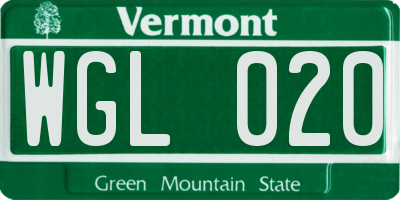 VT license plate WGL020