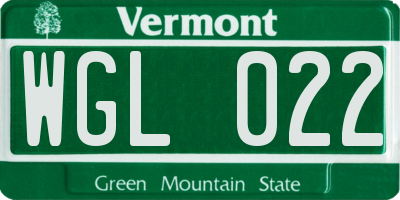 VT license plate WGL022