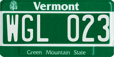 VT license plate WGL023