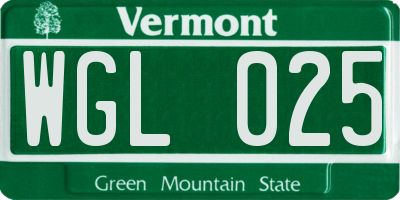 VT license plate WGL025