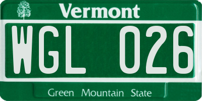 VT license plate WGL026