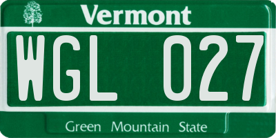 VT license plate WGL027
