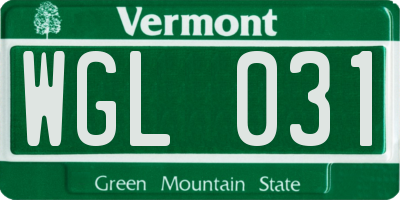 VT license plate WGL031