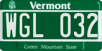 VT license plate WGL032