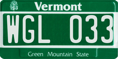 VT license plate WGL033