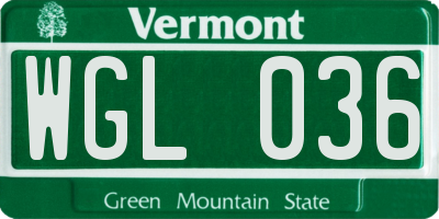 VT license plate WGL036