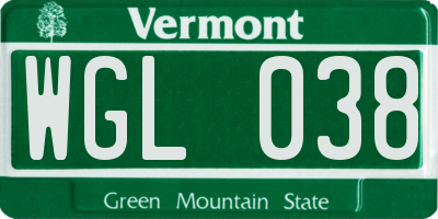 VT license plate WGL038