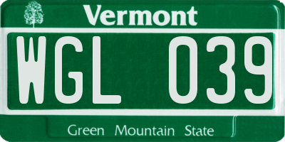 VT license plate WGL039