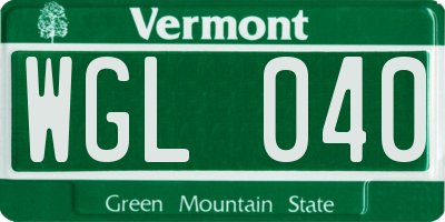 VT license plate WGL040