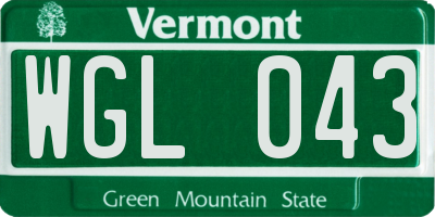 VT license plate WGL043