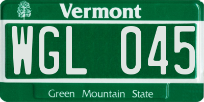 VT license plate WGL045