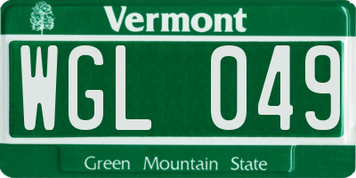 VT license plate WGL049