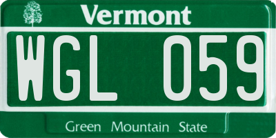 VT license plate WGL059