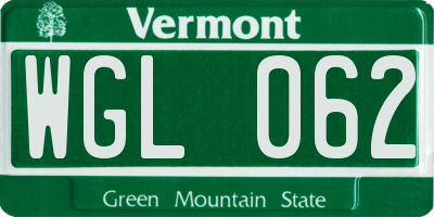 VT license plate WGL062