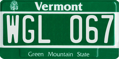 VT license plate WGL067