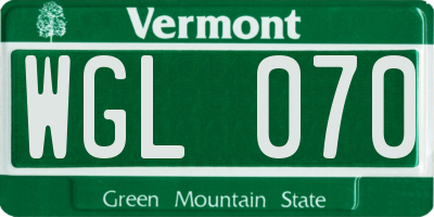 VT license plate WGL070