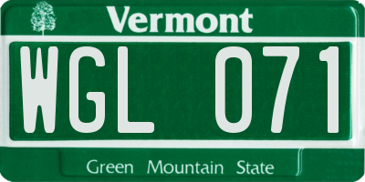 VT license plate WGL071