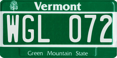 VT license plate WGL072