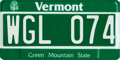 VT license plate WGL074