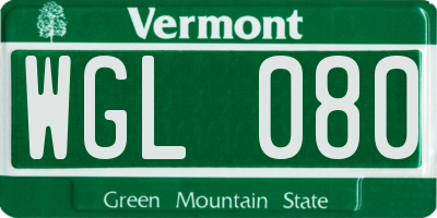 VT license plate WGL080