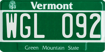 VT license plate WGL092