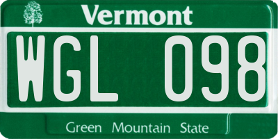 VT license plate WGL098