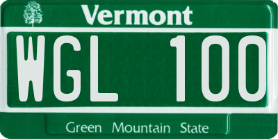 VT license plate WGL100