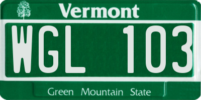 VT license plate WGL103