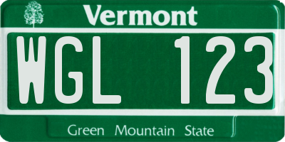 VT license plate WGL123