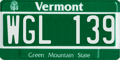 VT license plate WGL139