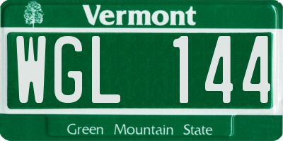 VT license plate WGL144