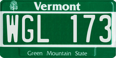 VT license plate WGL173