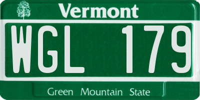 VT license plate WGL179