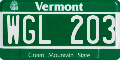 VT license plate WGL203