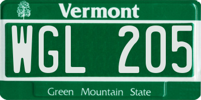 VT license plate WGL205