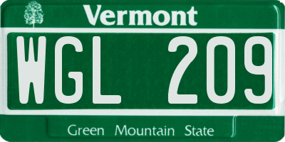 VT license plate WGL209
