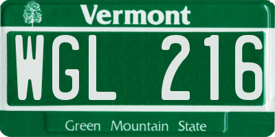 VT license plate WGL216