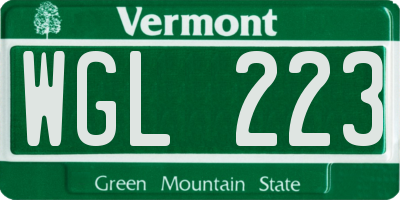 VT license plate WGL223