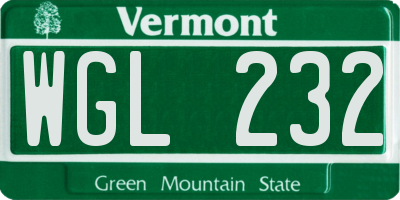 VT license plate WGL232
