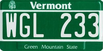 VT license plate WGL233