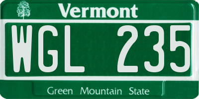 VT license plate WGL235