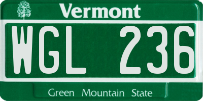 VT license plate WGL236