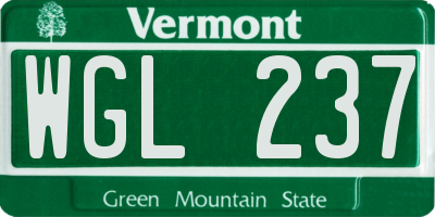VT license plate WGL237
