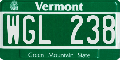 VT license plate WGL238