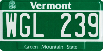VT license plate WGL239