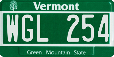 VT license plate WGL254
