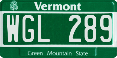 VT license plate WGL289