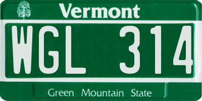 VT license plate WGL314